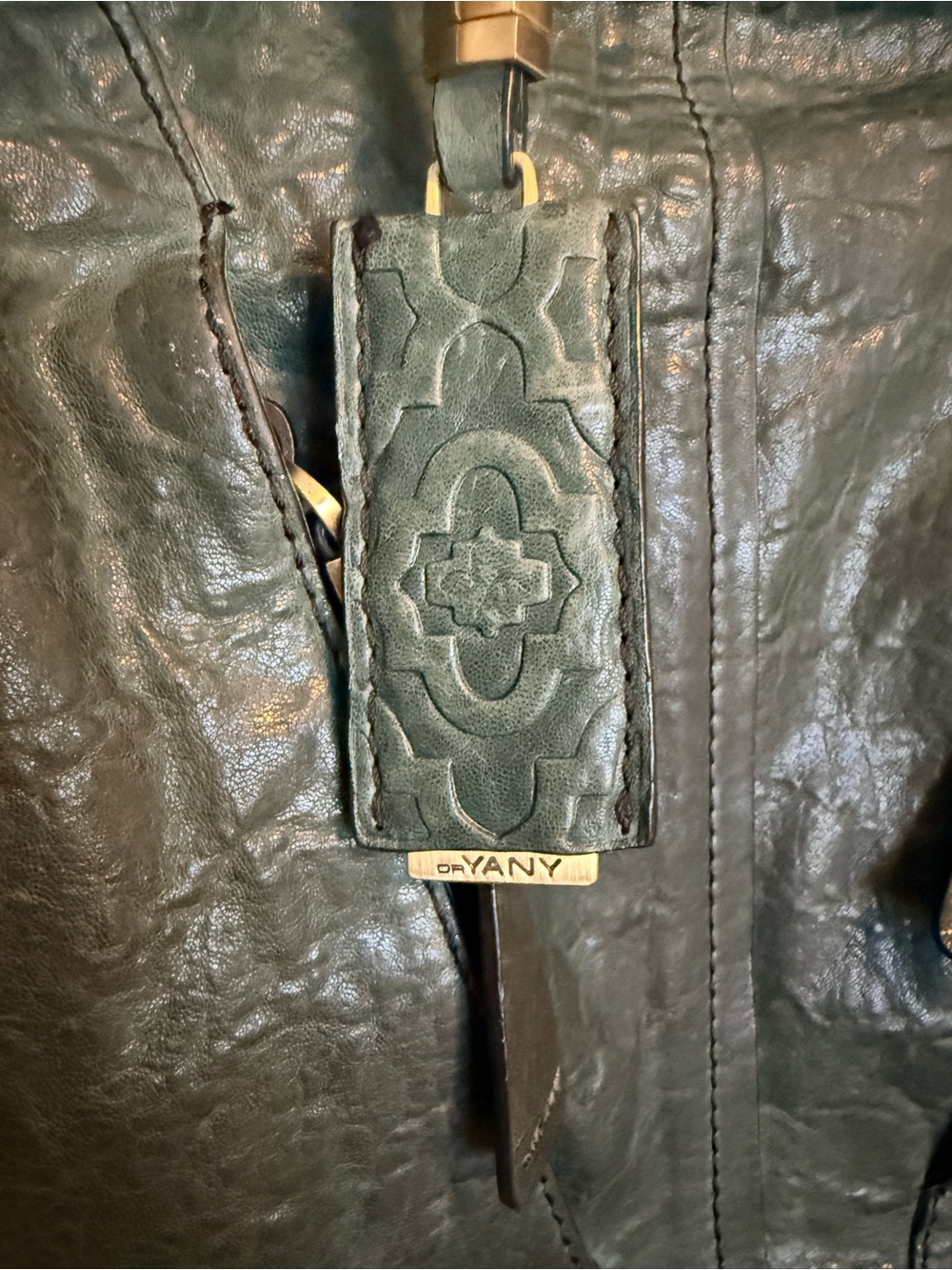 orYANY Dark Green Leather Shoulder Bag with Woven Top Handles - Picture 2 of 3
